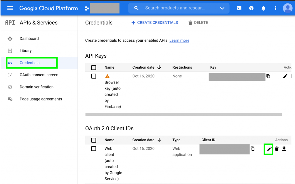 Editing OAuth 2.0 Client IDs